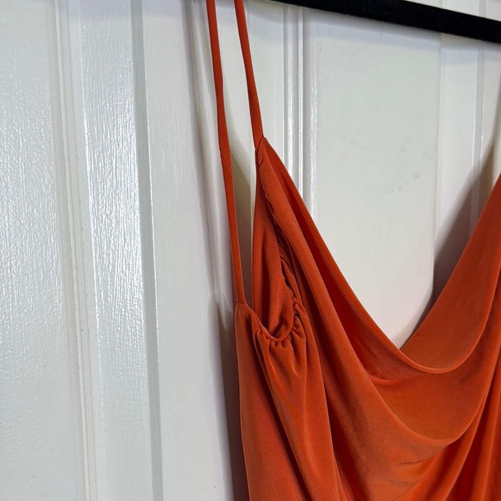 Vibrant Orange Slip Dress with Cowl Neck - Picture 3 of 6